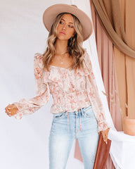 Start Living Floral Smocked Ruffle Crop Blouse Oshnow