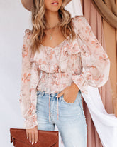 Start Living Floral Smocked Ruffle Crop Blouse Oshnow