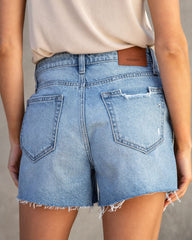 Stassi High Rise Distressed Mom Jean Shorts Oshnow