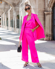 Statement Maker Satin Pocketed Wide Leg Trousers - Hot Pink - SALE Oshnow