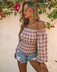 Stockholm Cotton Plaid Off The Shoulder Top Oshnow