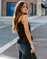 Stop And Stare Cowl Neck Lace Cami Tank - Black Oshnow