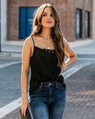 Stop And Stare Cowl Neck Lace Cami Tank - Black Oshnow