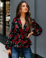 Storie Floral Twist Peplum Blouse Oshnow