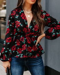 Storie Floral Twist Peplum Blouse Oshnow