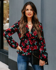 Storie Floral Twist Peplum Blouse Oshnow