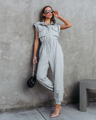 Stronger Than Ever Pocketed Jumpsuit - Heather Grey Oshnow