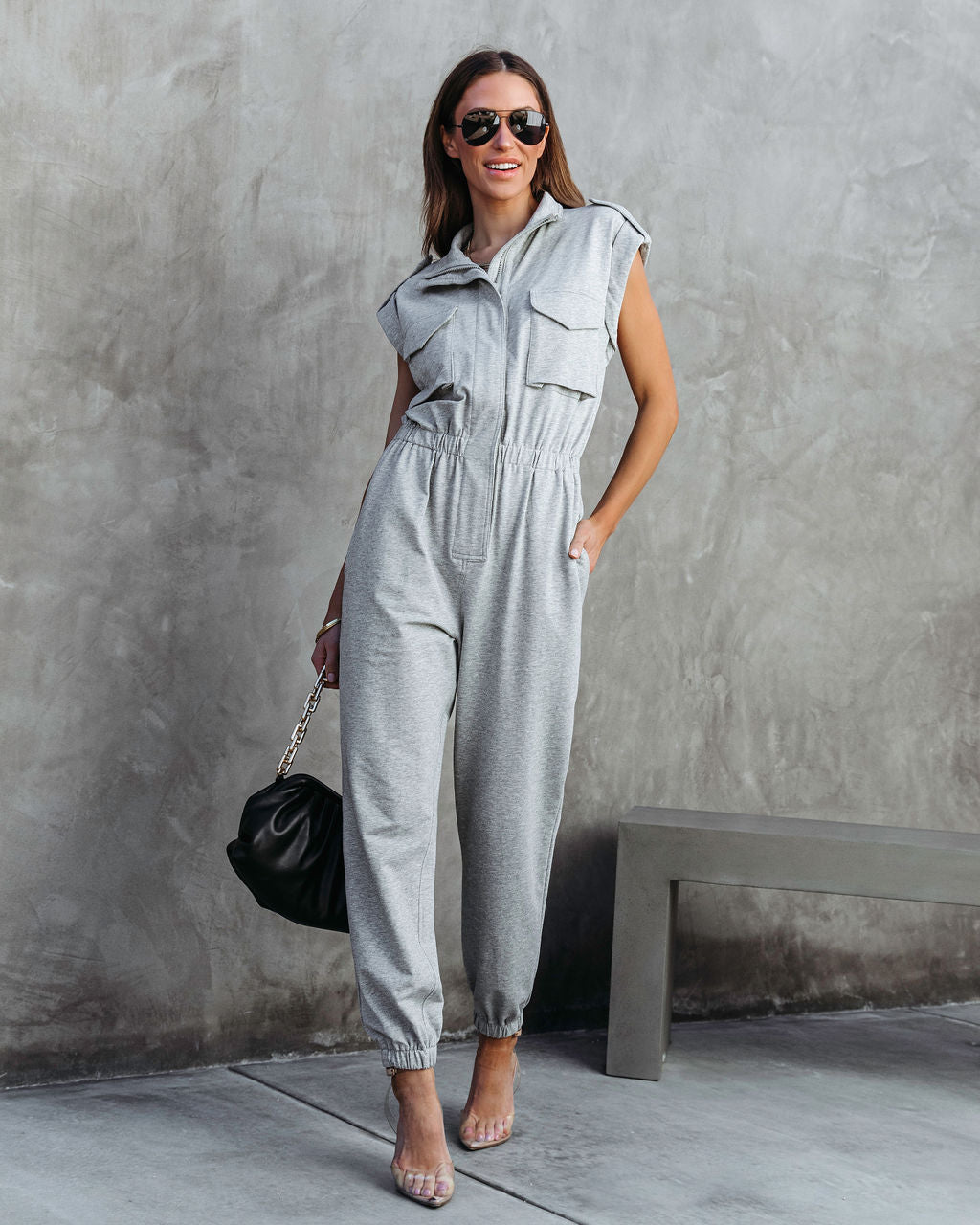 Stronger Than Ever Pocketed Jumpsuit - Heather Grey Oshnow