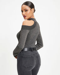 Stronger Than You Knit Metallic Cutout Bodysuit Oshnow