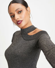 Stronger Than You Knit Metallic Cutout Bodysuit Oshnow