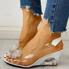 Studded Flower Design Transparent Wedge Sandals Oshnow