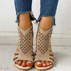 Studded Hollow Out Flat Sandals Oshnow
