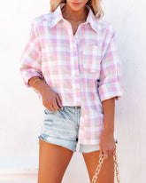 Styles Cotton Plaid Button Down Top - Lilac Multi Oshnow