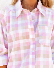 Styles Cotton Plaid Button Down Top - Lilac Multi Oshnow