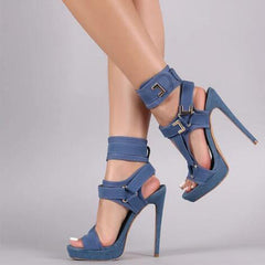 Stylish Buckle Ankle-Wrap High Heels Oshnow