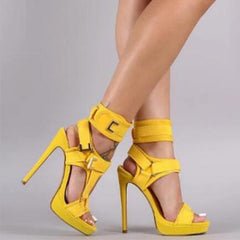 Stylish Buckle Ankle-Wrap High Heels Oshnow