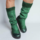 Stylish Mixed Colors Slip On Platform High Boots Oshnow