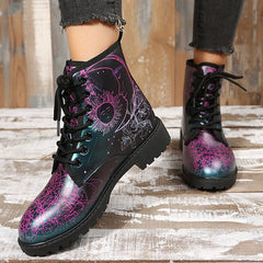 Stylish Multicolor Print Lace-Up Martin Boots Oshnow