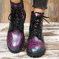 Stylish Multicolor Print Lace-Up Martin Boots Oshnow