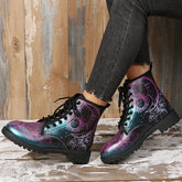 Stylish Multicolor Print Lace-Up Martin Boots Oshnow