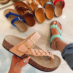 Stylish Plaited Toe Loop Flat Sandals Oshnow