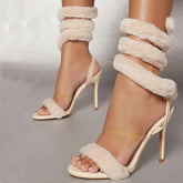 Stylish Snake Wrap Fur Stiletto Sandals Oshnow