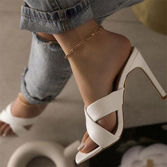 Stylish Square Toe Cross Strap Heels Oshnow