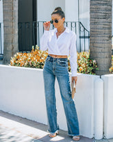 Suave Cotton Blend Collared Crop Top Oshnow