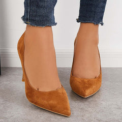 Suede Pointed Toe Stiletto High Heels Slip on Dress Pumps Oshnow