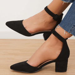Suisecloths Block Low Heel Pumps Pointed Toe Ankle Buckle Strap Heels Oshnow