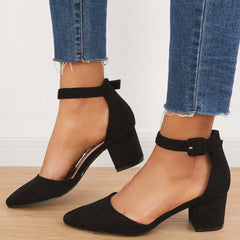 Suisecloths Block Low Heel Pumps Pointed Toe Ankle Buckle Strap Heels Oshnow