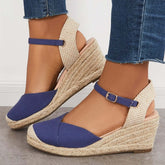 Suisecloths Closed Toe Espadrilles Wedge Ankle Strap Sandals Oshnow