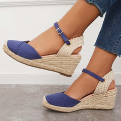 Suisecloths Closed Toe Espadrilles Wedge Ankle Strap Sandals Oshnow