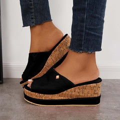 Suisecloths Comfortable Cork Footbed Slip-on Sandals Platform Wedge Slippers Oshnow