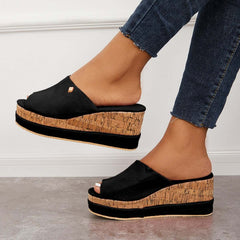 Suisecloths Comfortable Cork Footbed Slip-on Sandals Platform Wedge Slippers Oshnow