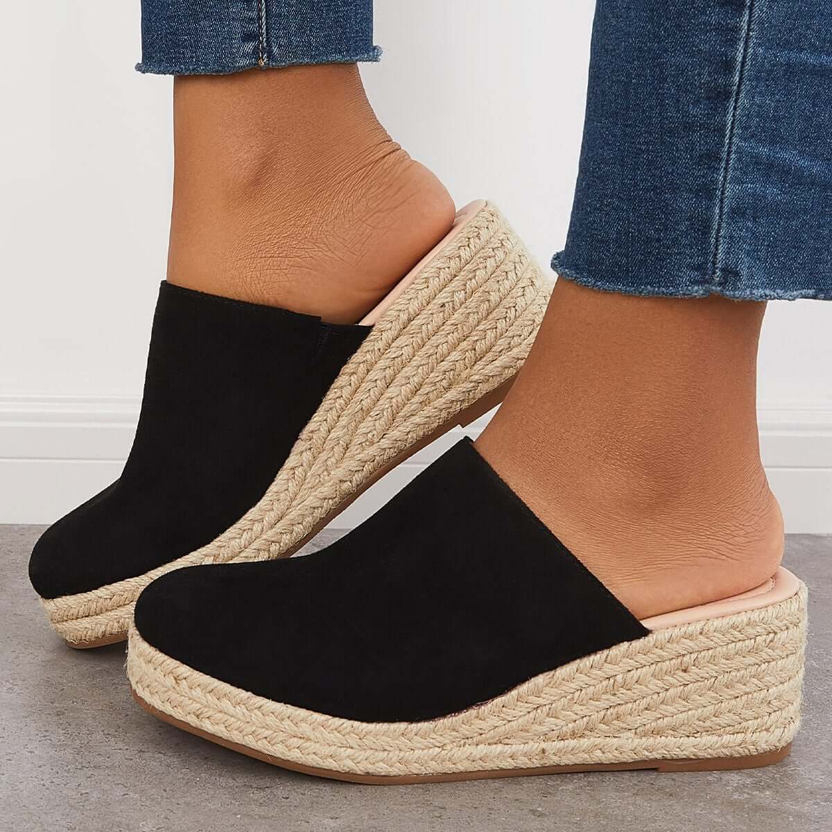 Suisecloths Espadrilles Mule Wedges Platform Slip on Backless Sandals Oshnow