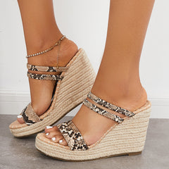 Suisecloths Open Toe Platform Espadrille Wedges Slip on Sandals Oshnow