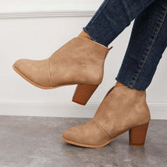 Suisecloths Retro Western V Cut Ankle Boots Slip On Chunky Stacked Heel Booties Oshnow