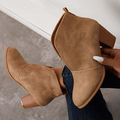 Suisecloths Retro Western V Cut Ankle Boots Slip On Chunky Stacked Heel Booties Oshnow