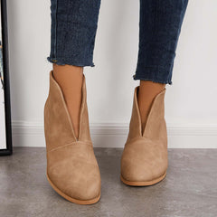 Suisecloths Retro Western V Cut Ankle Boots Slip On Chunky Stacked Heel Booties Oshnow