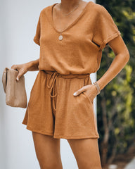 Summer's End Pocketed Knit Romper - Camel Oshnow
