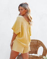 Sumner Cotton Relaxed V-Neck Top - Yellow Oshnow
