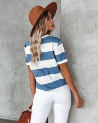 Sun-Sational Cotton Striped Tee - Blue Oshnow