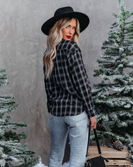 Sunelle Cotton Blend Plaid Button Down Top - Black Oshnow