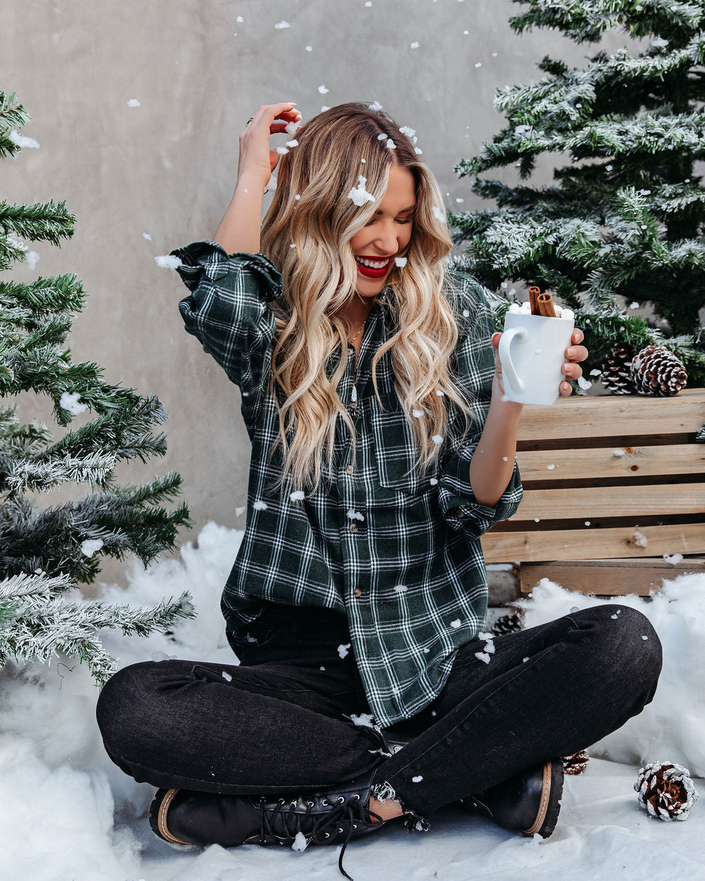 Sunelle Cotton Blend Plaid Button Down Top - Green Oshnow