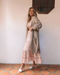 Sunset Breeze Knit Pocketed Open Front Cardigan - Taupe - SALE Oshnow