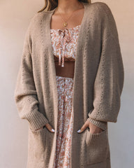 Sunset Breeze Knit Pocketed Open Front Cardigan - Taupe - SALE Oshnow