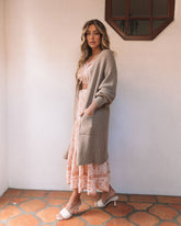 Sunset Breeze Knit Pocketed Open Front Cardigan - Taupe - SALE Oshnow