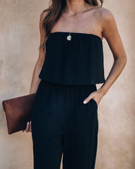 Supreme Strapless Pocketed Jumpsuit - Black Oshnow