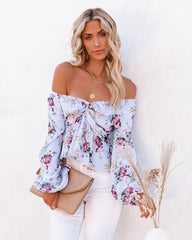 Sure Thing Floral Balloon Sleeve Twist Blouse - Blue Oshnow